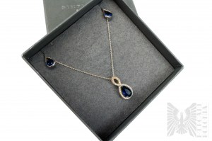 Set of Earrings and Necklace with Synthetic Sapphires, 925 Silver, box included