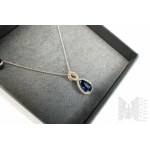 Set of Earrings and Necklace with Synthetic Sapphires, 925 Silver, box included