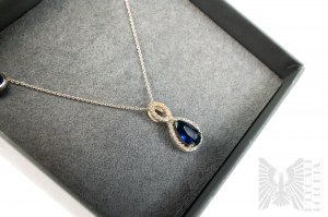 Set of Earrings and Necklace with Synthetic Sapphires, 925 Silver, box included