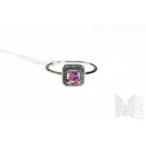 Prsten s růžovými a bílými zirkony, stříbro 925/1000