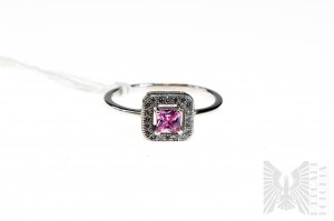 Pink and White Zirconia Ring, 925 Silver