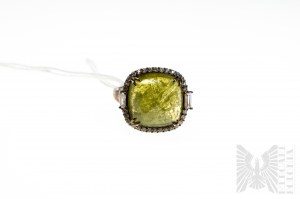 Ring with Natural Grossulare 14.04 ct and 32 White Zircons 0.81 ct, Silver 925, Has Gemporia Certificate