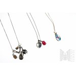 Set of 3 Pairs of Necklaces with Natural Stones, 925 Silver