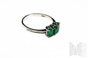 Ring with Natural 3 Bahla Emeralds with Total Weight of 1.21 ct, Silver 925, Has Gemporia Certificate
