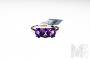 Bague avec 3 améthystes naturelles de Zambie d'un poids total de 2,11 ct, argent 925, certificat Gemporia