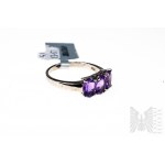 Ring with Natural 3 Zambian Amethysts with Total Weight of 2.11 ct, Silver 925, Has Gemporia Certificate