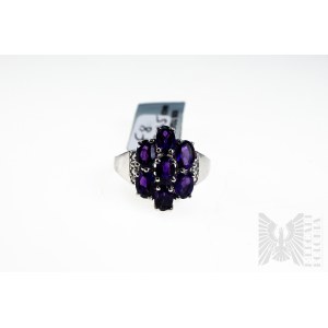 Ring with Natural 7 Zambian Amethysts with Total Weight of 3.01 ct, Silver 925, Comes with Gemporia Certificate