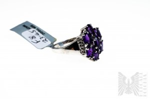 Ring with Natural 7 Zambian Amethysts with Total Weight of 3.01 ct, Silver 925, Comes with Gemporia Certificate