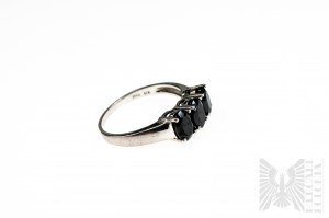Ring with Natural 3 Black Spinels with Total Mass of 3.03 ct, 925 Silver, Comes with Gemporia Certificate
