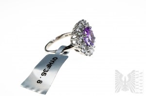 Ring with Natural Zambian Amethyst weighing 3.29 ct and 10 White Topazes with a Total Weight of 3.26 ct, 925 Silver, Certified by RocksTv