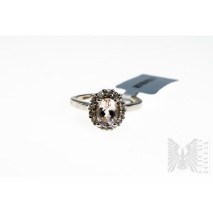Ring mit natürlichem Morganit aus Zambezia, Gewicht 0,93 ct und 14 weißen Topasen, Gesamtgewicht 0,27 ct, Silber 925, zertifiziert von Gemporia