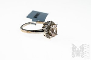 Ring with Natural Zambezian Morganite with Weight of 0.93 ct and 14 White Topazes with Total Weight of 0.27 ct, Silver 925, Has Gemporia Certificate
