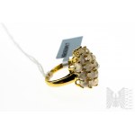 Ring with Natural 19 White Moonstones with Total Mass of 5.87 ct, Gold-plated 925 Silver, Comes with Gemporia Certificate