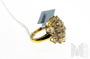 Ring with Natural 19 White Moonstones with Total Mass of 5.87 ct, Gold-plated 925 Silver, Comes with Gemporia Certificate