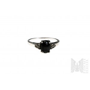 Ring with Natural Black Star Diopside with Weight of 2.30 ct and 6 White Topazes with Total Weight of 0.12 ct, Comes with GemsTv Certificate