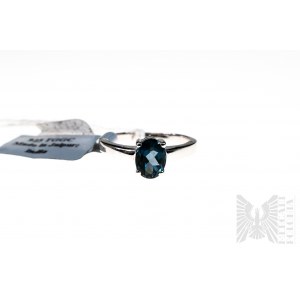 Ring with Natural Topaz London Blue with Mass of 1.52 ct, Silver 925, Has GemsTv Certificate