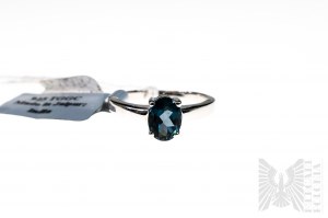 Anello con topazio blu di Londra naturale del peso di 1,52 carati, argento 925, certificato da GemsTv