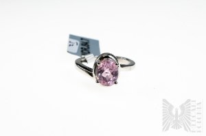 Ring with Natural Kunzite with Mass of 2.54 ct, Silver 925, Has GemsTv Certificate