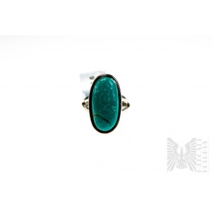 Ring with Natural Tibetan Turquoise with Mass of 8.50 ct, Silver 925, Has GemsTv Certificate