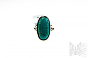 Ring with Natural Tibetan Turquoise with Mass of 8.50 ct, Silver 925, Has GemsTv Certificate