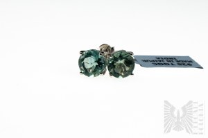 Orecchini con 2 fluoriti verdi naturali del peso totale di 6,49 carati, argento 925, con certificato Gemporia