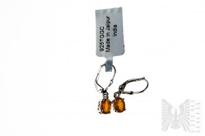 Earrings with Natural 2 Fire Opals with Total Weight of 1.14 ct, 925 Silver, Comes with Gemporia Certificate