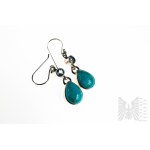 Earrings with Natural 2 Turquoises with a Total Weight of 10.00 ct and 2 Blue Topazes with a Total Weight of 1.20 ct, 925 Silver, Comes with Gemporia Certificate