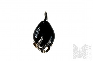 Pendant with Natural Onyx with a Weight of 16.52 ct and 10 Diamonds with a Total Weight of 0.09 ct, 925 Silver, Certified by GemsTV