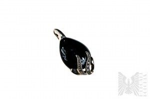 Pendant with Natural Onyx with a Weight of 16.52 ct and 10 Diamonds with a Total Weight of 0.09 ct, 925 Silver, Certified by GemsTV