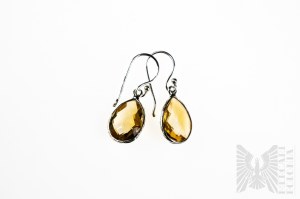 Earrings with Natural 2 Citrines with Total Weight of 8.40 ct, Silver 925, Has Gemporia Certificate