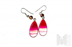 Earrings with Natural Agates and Garnets with Total Weight of 23.61 ct, Silver 925, Has Gemporia Certificate