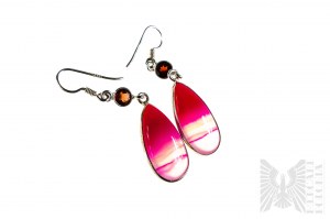 Earrings with Natural Agates and Garnets with Total Weight of 23.61 ct, Silver 925, Has Gemporia Certificate