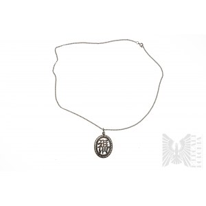 Ovale Halskette im asiatischen Stil mit Filigran, Panzergeflecht, Silber 900