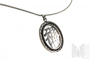 Asian Style Oval Necklace with Filigree, Armor Braid, 900 Silver