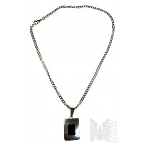 Rectangular Necklace with Onyx Plate, Armor Braid, 925 Silver