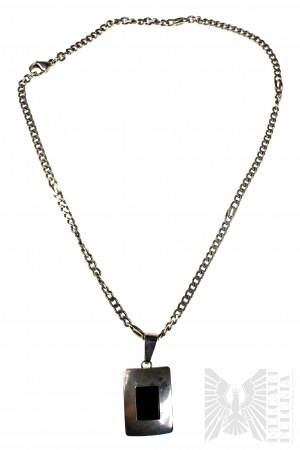 Rectangular Necklace with Onyx Plate, Armor Braid, 925 Silver