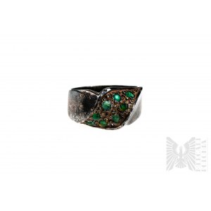 Ring with Natural 8 Emeralds with Total Weight of 0.24 ct, Product Weight 4.97 Grams, 925 Silver
