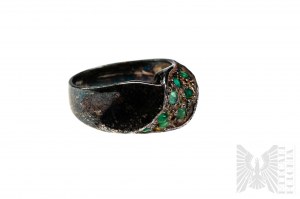 Ring with Natural 8 Emeralds with Total Weight of 0.24 ct, Product Weight 4.97 Grams, 925 Silver
