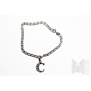 Charms Bracelet in the Form of the Letter C with White Zircons, Gucci Braid, 925 Silver