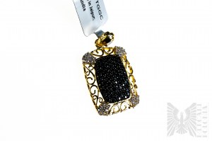 Pendant with Natural 83 Black Spinels with a Total Weight of 1.33 ct and 32 White Topazes with a Total Weight of 0.42 ct, Gold-plated 925 Silver, Certified by Gemporia