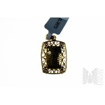 Pendant with Natural 83 Black Spinels with a Total Weight of 1.33 ct and 32 White Topazes with a Total Weight of 0.42 ct, Gold-plated 925 Silver, Certified by Gemporia