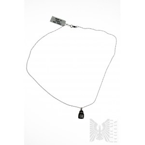 Necklace with Pendant with 4 Black Diamonds with a Total Weight of 0.02 ct and 4 White Diamonds with a Total Weight of 0.01 ct, 925 Silver, Certified by Gemporia