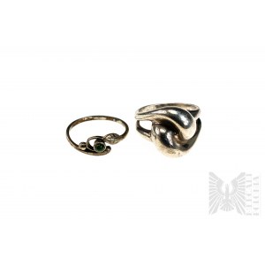 Set of Two Rings, Warmet Agate Klodzko with Green Eye, Second Designer, product weight 9.50 grams, Silver 925