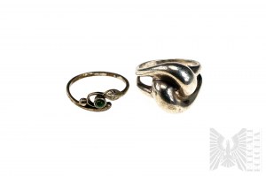 Set of Two Rings, Warmet Agate Klodzko with Green Eye, Second Designer, product weight 9.50 grams, Silver 925