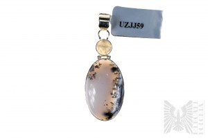 Prívesok s prírodným sibírskym dendritom s hmotnosťou 21,42 ct a dúhovým mesačným kameňom s hmotnosťou 2,15 ct, striebro 925, certifikované spoločnosťou Gemporia
