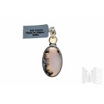 Pendant with Natural Siberian Dendrite of 21.42 ct and Rainbow Moonstone of 2.15 ct, 925 Silver, Certified by Gemporia