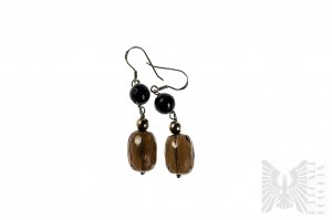 Earrings with Natural 4 Smoky Quartzs with Total Mass of 28.92 ct, 925 Silver, Has GemsTV Certificate