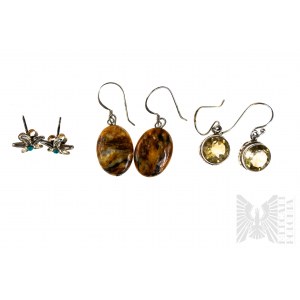 Set of 3 Pairs of Earrings with Natural Stones min Turquoise and Citrine, product weight 11.70 grams, 925 Silver