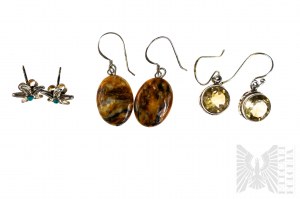 Set of 3 Pairs of Earrings with Natural Stones min Turquoise and Citrine, product weight 11.70 grams, 925 Silver