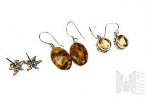 Set of 3 Pairs of Earrings with Natural Stones min Turquoise and Citrine, product weight 11.70 grams, 925 Silver